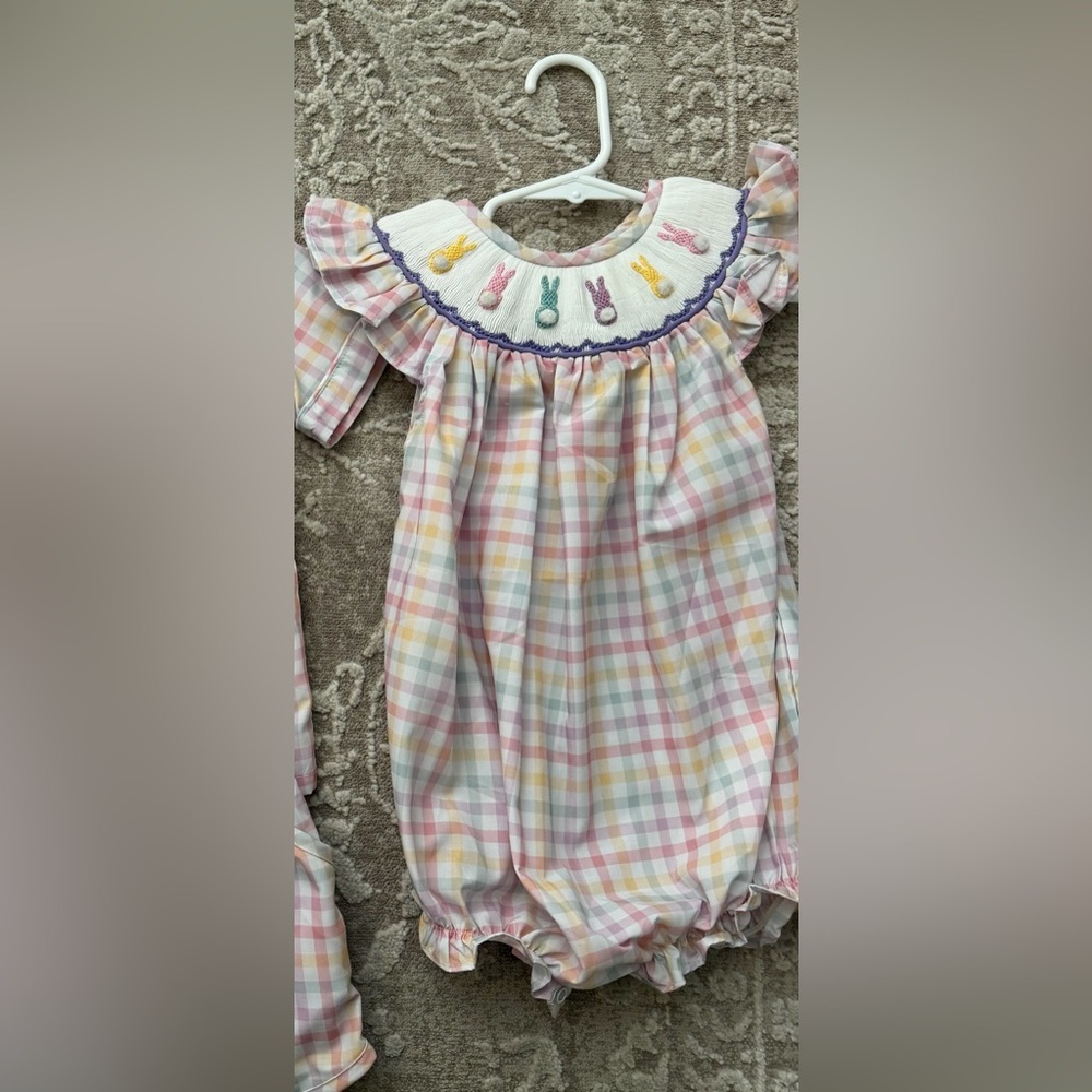 Pastel Gingham smocked Easter bunny bubble